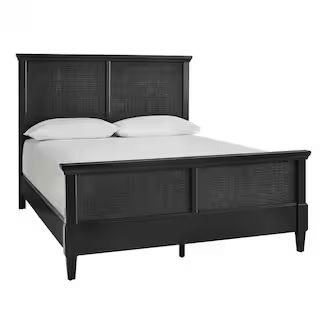 Marsden Black Wooden Cane Queen Bed (65 in. W x 54 in. H) | The Home Depot