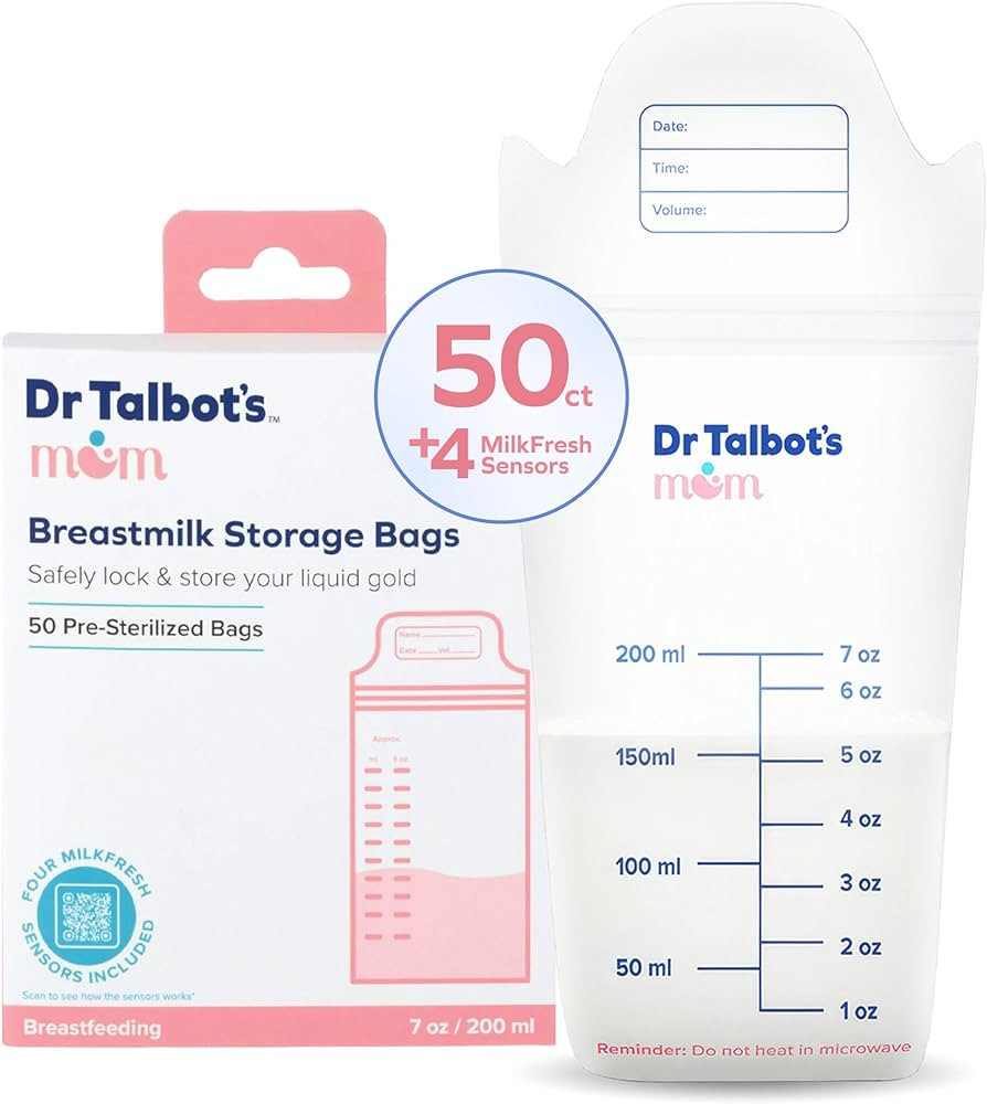 Dr. Talbot's Mom Breastmilk Storage Bags with 4 MilkFresh Temperature Tracking Sensors - 50 Count... | Amazon (US)