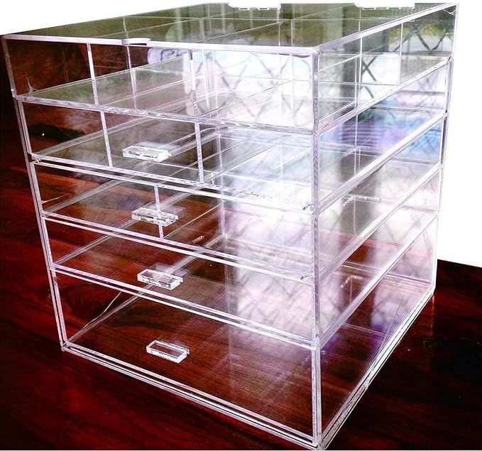Cq acrylic Large 5 Drawers and 11 Grids Acrylic Makeup Organizer 10"x10"x11",Pack of 1 | Amazon (US)