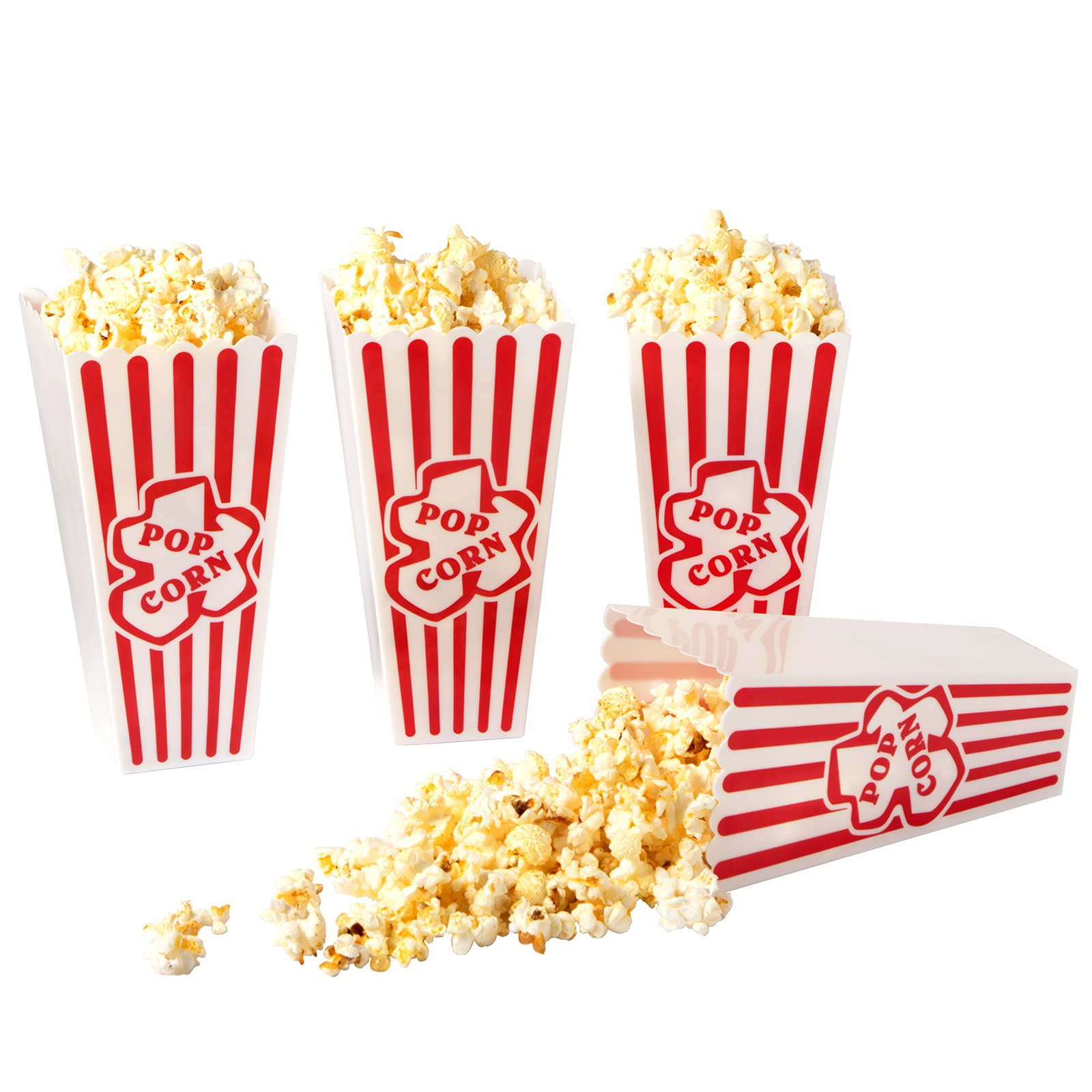 Plastic Popcorn Containers Red & White Striped Retro Style Reusable Popcorn Boxes for Movie Night... | Amazon (US)