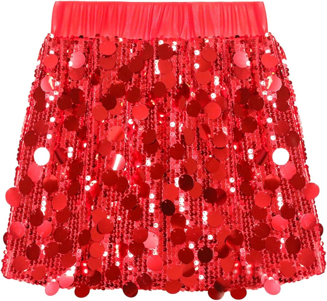 Sparkly Sequin Skirt for Girls Toddler & Kids Elastic Waistband Skirts with Lining | Amazon (US)