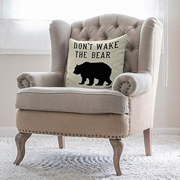 Moslion Throw Pillow Cover Don't Wake The Bear 18x18 Inch Portrait Cool Animal Funny Quote Black ... | Amazon (US)