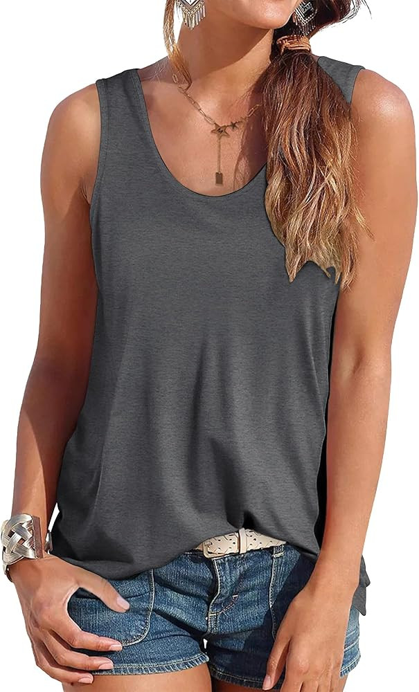 Smile Fish Women Scoop Neck Flowy Loose Fit Tank Top Sleeveless Summer Tops Shirts | Amazon (US)