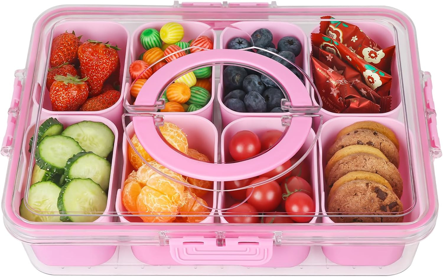 Snackle Box Snack Container Tray with Lid, Divided Serving Tray with Handle | Amazon (US)