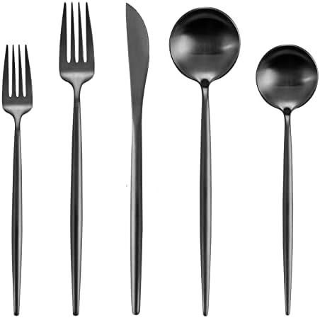 Matte Black Silverware Set for 4, IBIILII JEFF 20 Pieces Stainless Steel Flatware Set，Kitchen U... | Amazon (US)