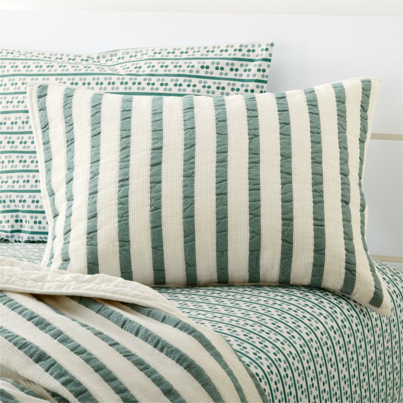 Modern Organic Waffle Weave Striped Teal Kids Pillow Sham + Reviews | Crate & Kids | Crate & Barrel