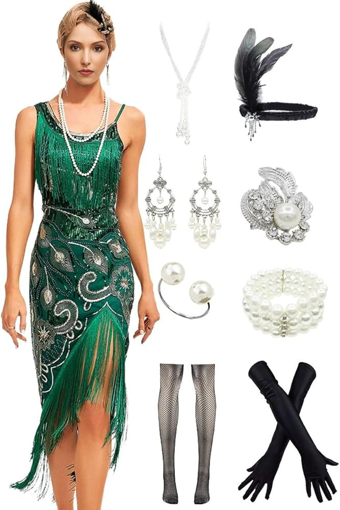 Peacock-inspired 1920s Gatsby Beaded Flapper Sling Dress Womens Vintage Cocktail Dress W/Complete... | Amazon (US)