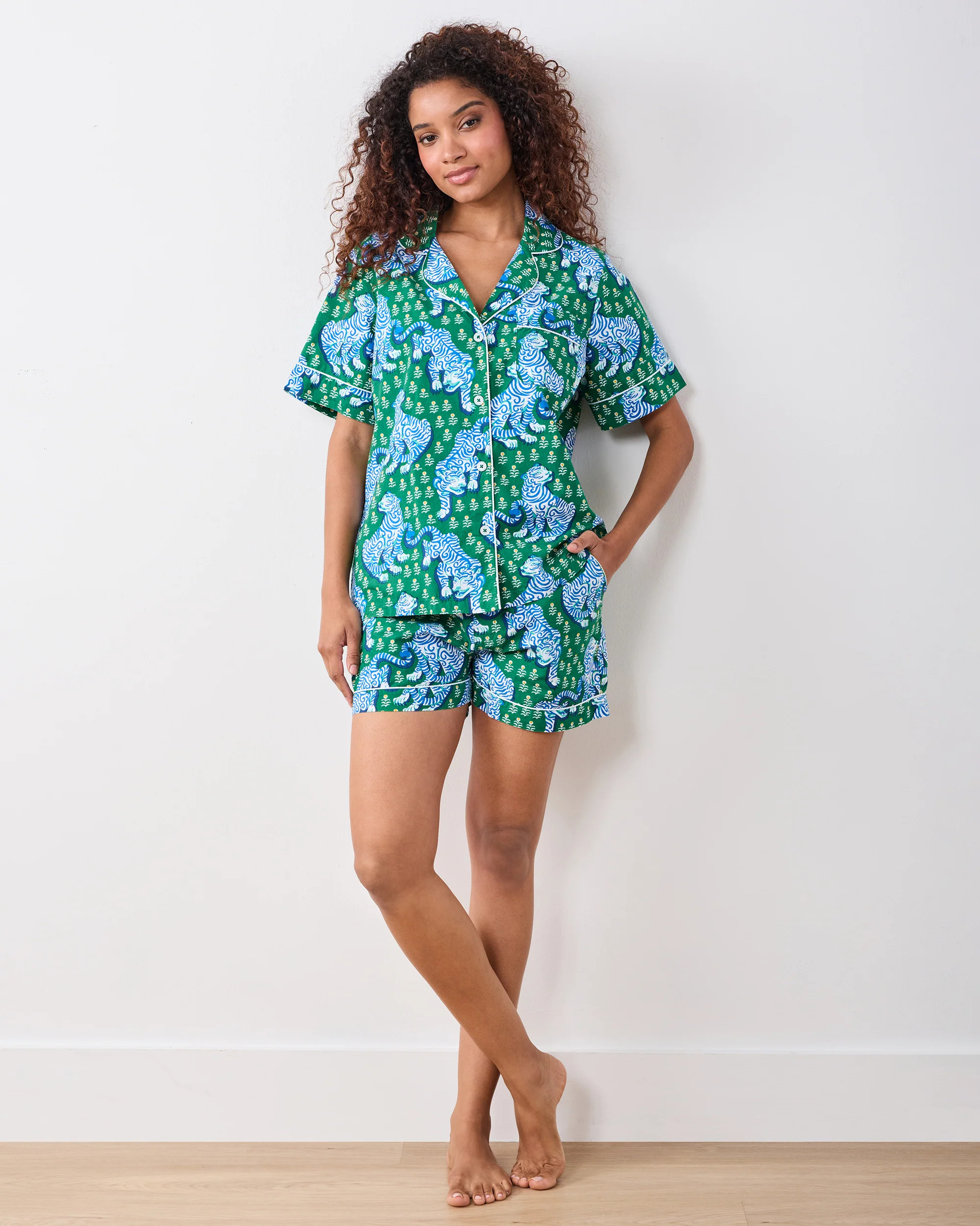 Tiger Queen - Organic Cotton Long Sleeve Pajama Set - Jade | Printfresh