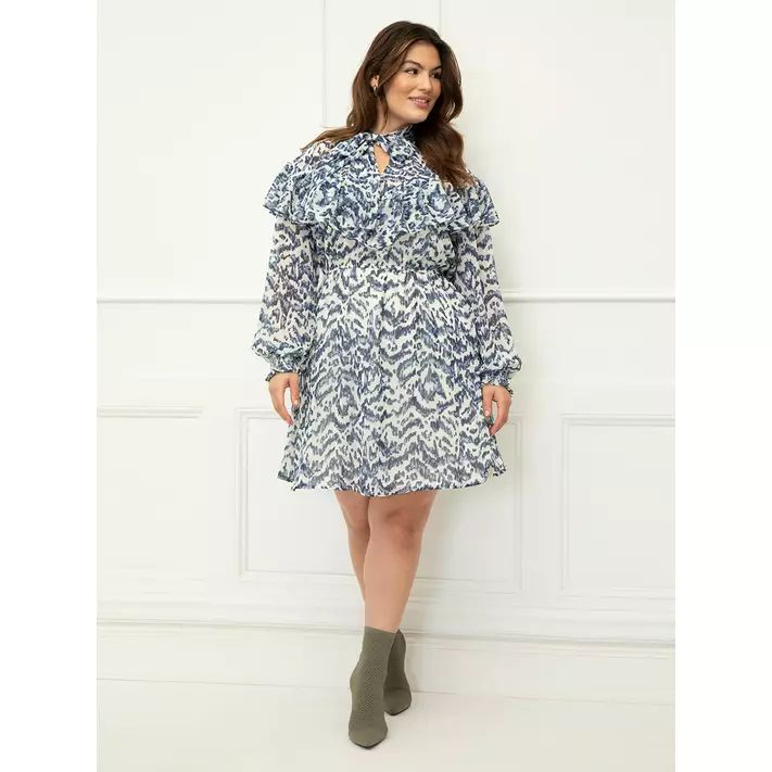 ELOQUII Elements Women's Plus Size Tie Neck Fit and Flare Dress | Walmart (US)