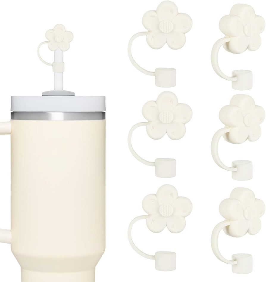 Whaline 6PCS Flower Straw Covers Cream White Silicone Reusable Straw Topper Cute Straw Tips Cover... | Amazon (US)