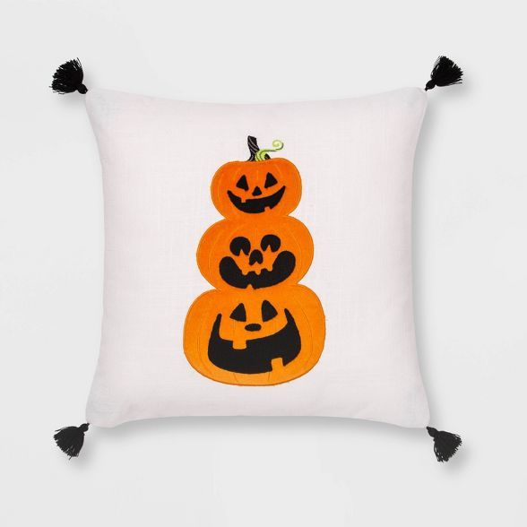 Velvet Applique Pumpkin Square Throw Pillow White/Orange - Hyde & EEK! Boutique™ | Target