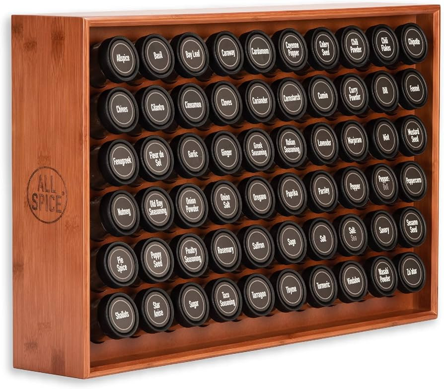 AllSpice Spice Rack Organizer, Wood, 525 Unique Labels, Countertop or Wall Mount, Includes 60 4oz... | Amazon (US)