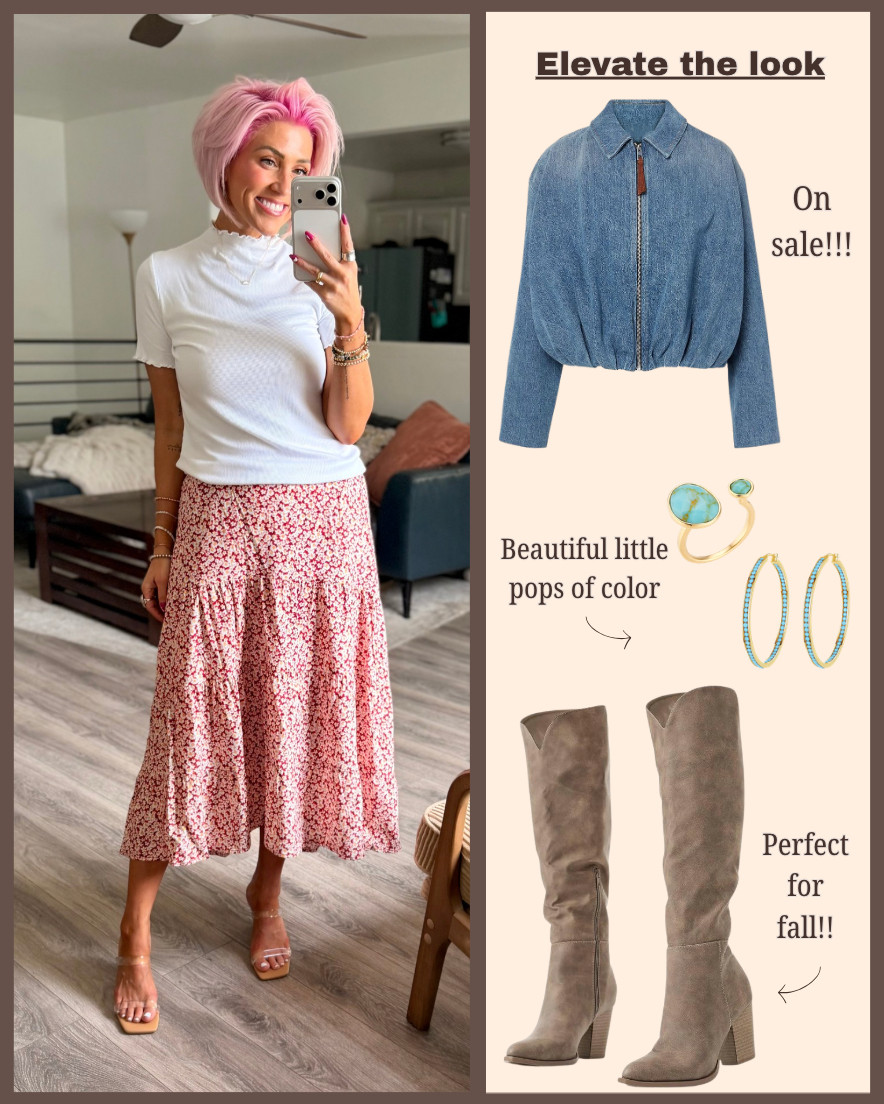 Elevate this look for fall with these chic finds!! The boots and the denim instantly take this look into fall and the pops of turquoise are perfection!  

 #LTKootd #LTKSaleAlert