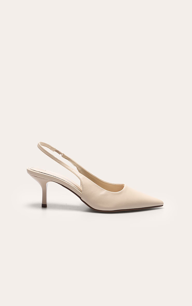 Cream Pu Point Toe Sling Back Mid Heeled Courts | PrettyLittleThing UK