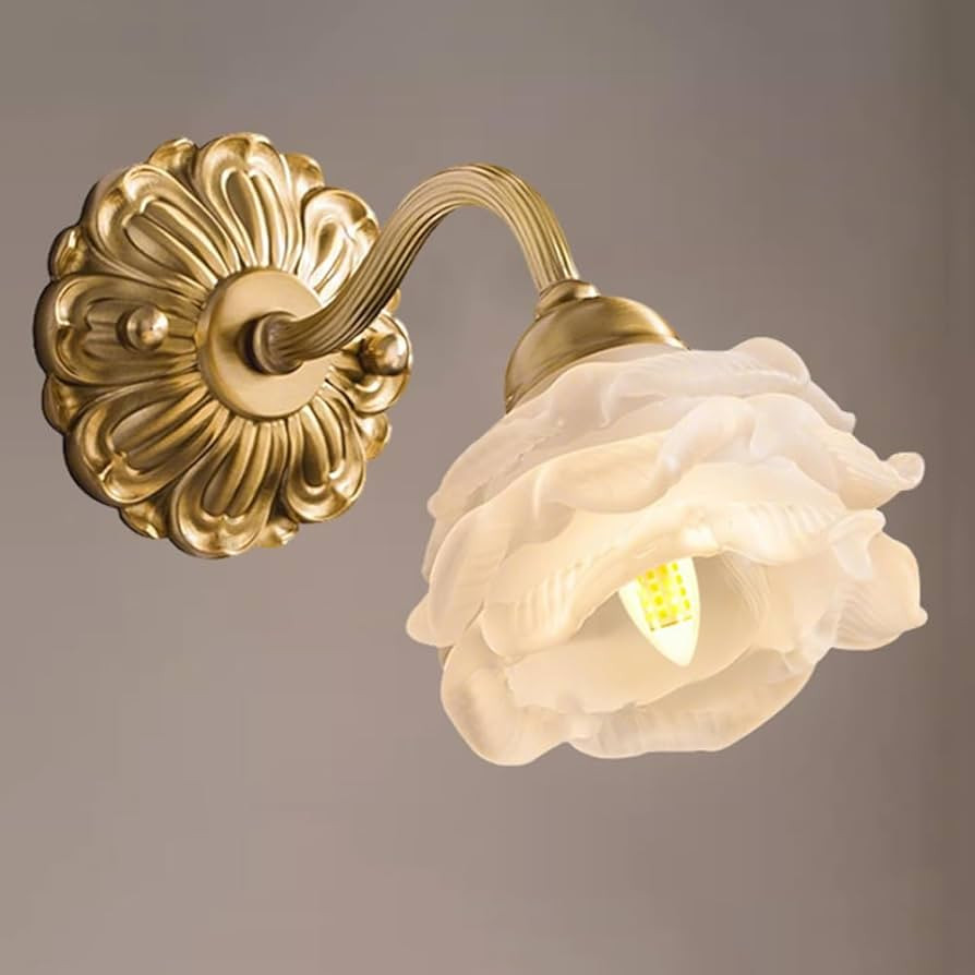Gold Glass Flower Wall Sconce Gooseneck Vintage Brass Mid Century Wall Light Frosted Rose Floral ... | Amazon (US)