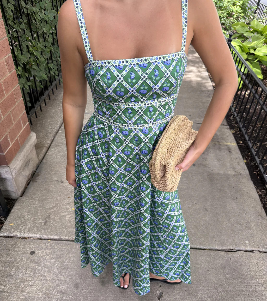 The Margot Dress - Diamond Cherries Grass Green | Hill House Home US
