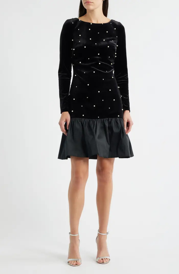 Embellished Long Sleeve Ruffle Hem Cocktail Dress | Nordstrom