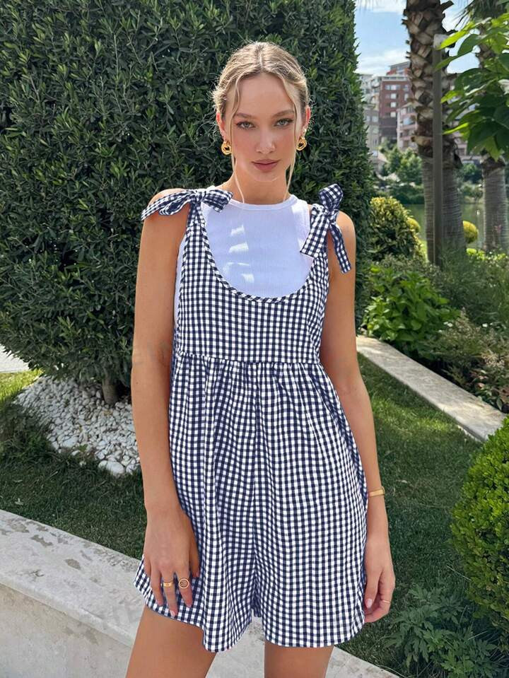 SHEIN EZwear Women Plaid Print Minimalist Everyday Jumpsuits | SHEIN