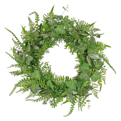 26 inch Artificial Spring Wreath with Mixed Leaves and Greenery, Realistic Decoration for Front Door or Indoor Décor​ | Wayfair North America