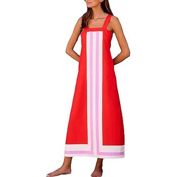 Fiona Jolin Womens Summer Maxi Dress Boho Striped Shoulder Strap Long Sundress Beach Cover Up Dre... | Amazon (US)