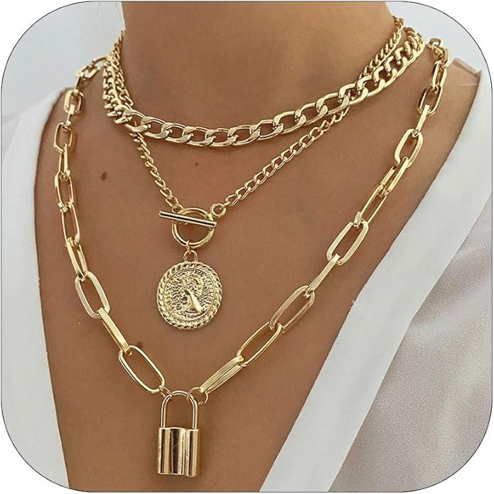 Gold Necklace Stack Boho Layered Necklaces for Women Trendy Pearl Necklaces Christmas Gifts Stock... | Amazon (US)