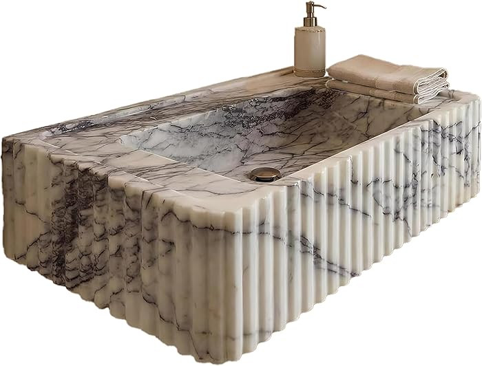 Calacatta Viola Marble Sink, Hand-Carved Floating Stone Sink, Custom Size Vessel Sink, Wall-Mount... | Amazon (US)