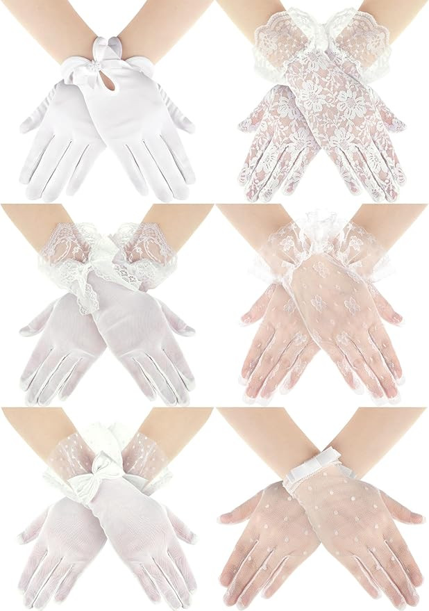 Maitys 6 Pairs White Women Lace Gloves Tea Party Elegant Short Vintage Mesh Gloves Bulk for Ladie... | Amazon (US)