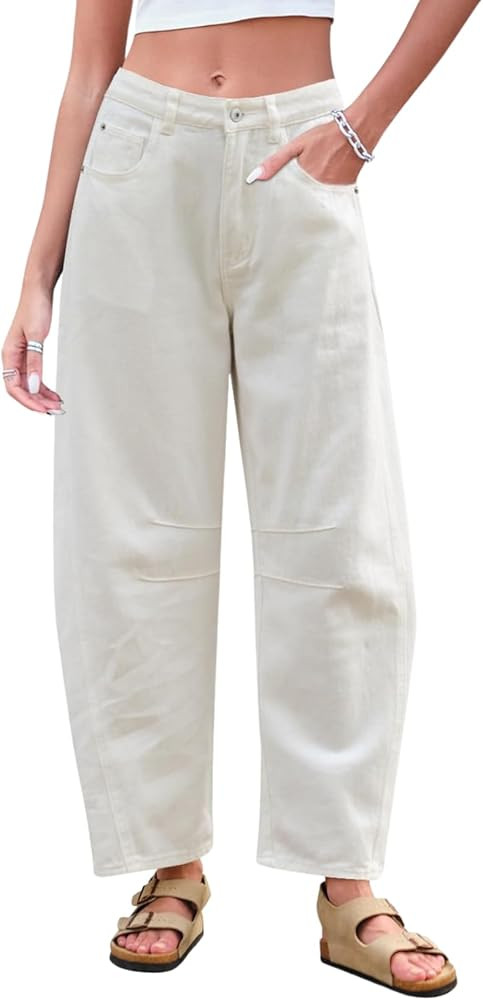 Barrel Jeans Women Baggy Boyfriend Jeans for Women y2k Cargo Wide Leg High Waist Midrise Button F... | Amazon (US)