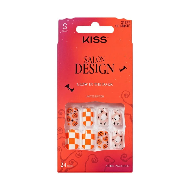 KISS Salon Design Press on Nails, How Cinematic, Orange, Short Squoval, 24 Count | Walmart (US)