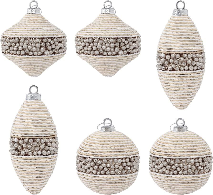 Linen Color System Christmas Ornaments: This Christmas ball ornament is made of hemp rope and gol... | Amazon (US)