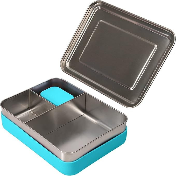 WeeSprout 18/8 Stainless Steel Bento Box (Large) - 3 Compartment Metal Lunch Box, Skid-proof Sili... | Amazon (US)