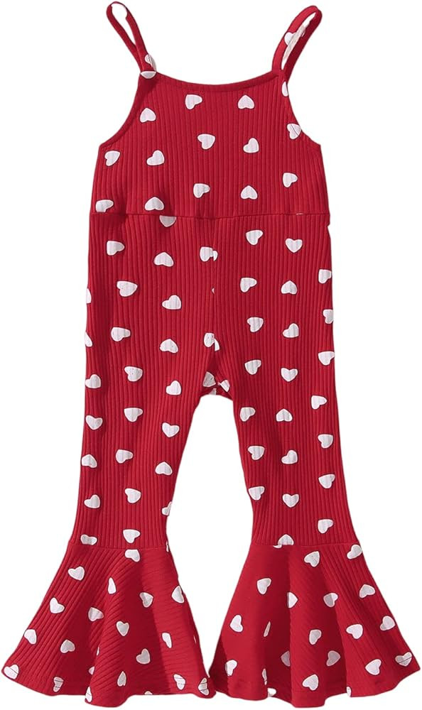 BOUTIKOME Toddler Baby Girl Valentine's Day Outfits Bell Bottom Romper Love Heart Strap Sleeveles... | Amazon (US)