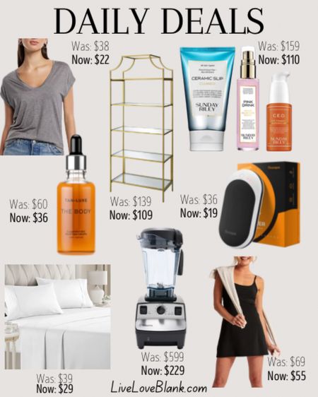 Daily deals 
40% off express dresses & tops
Vitamix blender under $300
Sunday Riley skincare set save $49
Electric portable pocket heater - used this on spring break!
Abercrombie 20% dresses
Gold finish bookcase only $109
Queen sizes sheets only $25…has over 233k positive reviews!
Tan luxe sled tan drops save $24



#LTKsalealert #LTKFind #LTKstyletip