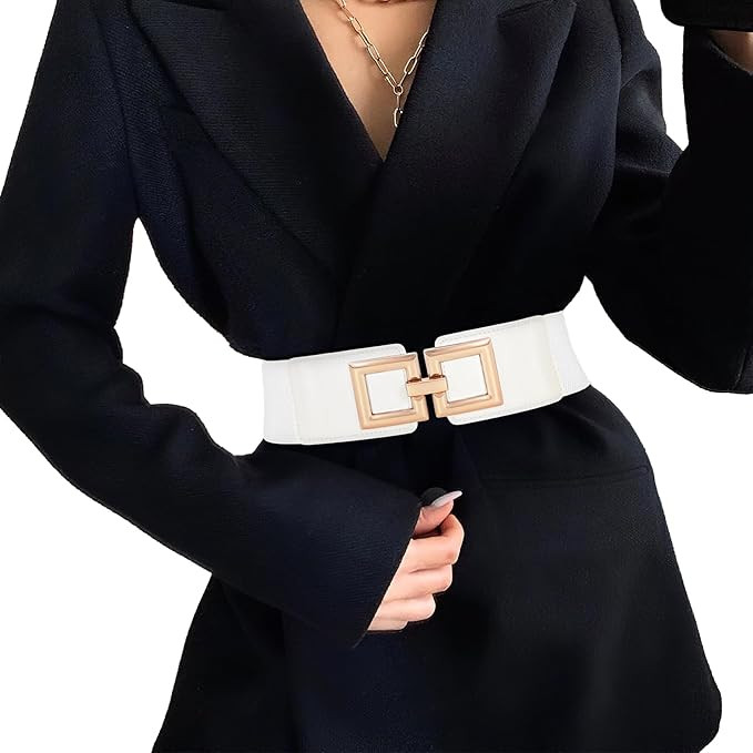 Wide Belts for Women Fashion Elastic Belt for Dresses Vintage Waist Belt Ladies Stretchy Belt Gol... | Amazon (US)