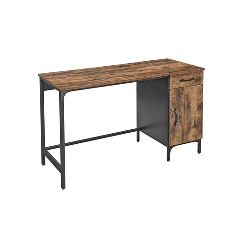 Industrial Rustic Brown Computer Desk with Side Cabinet | Songmics