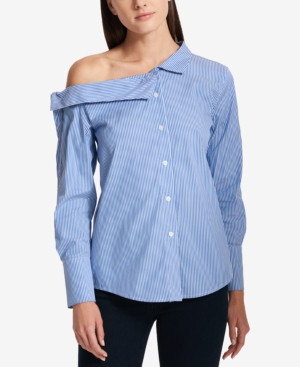 Dkny Striped One-Shoulder Button-Front Shirt | Macys (US)