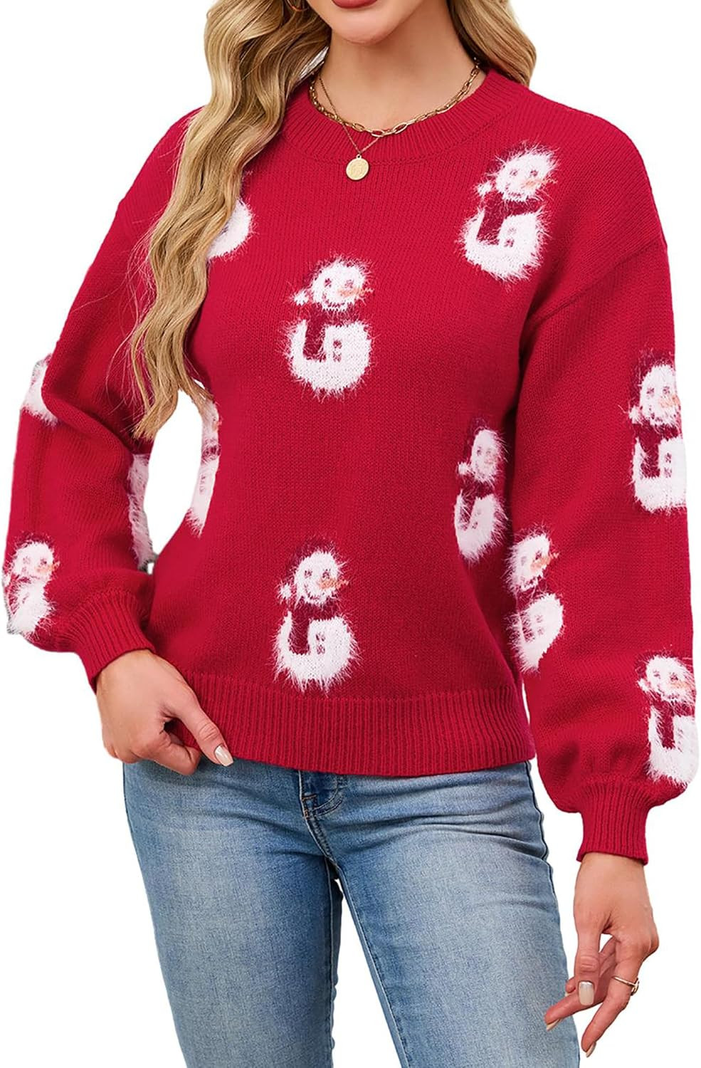 SunnyMelody Women's Cute Christmas Sweater,Santa Hat Snowman Pattern Knit Pullovers,2025 Funny Holiday Party Ugly Xmas Tops | Amazon (US)