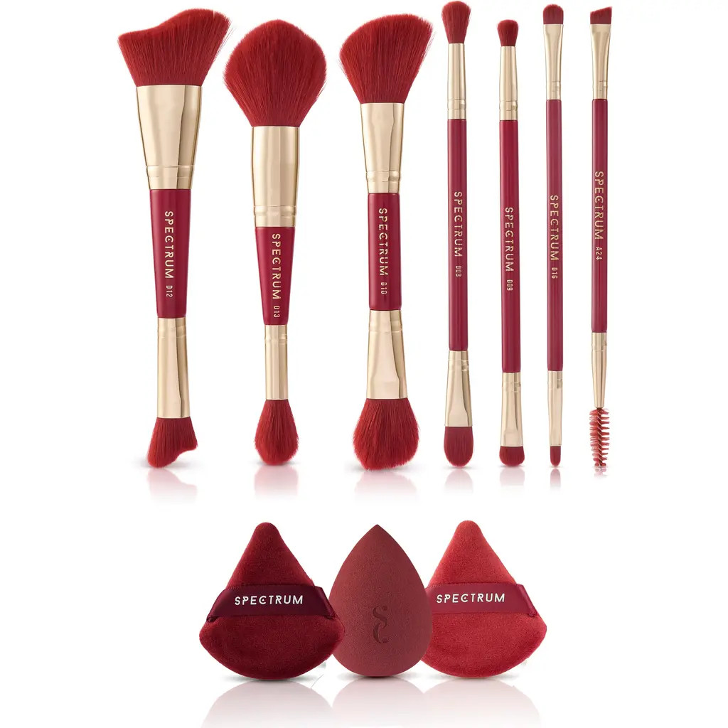 SPECTRUM Very Cherry 10-Piece Dual Ended Makeup Brush, Sponge & Puff Set $90 Value in Red at Nordstrom | Nordstrom