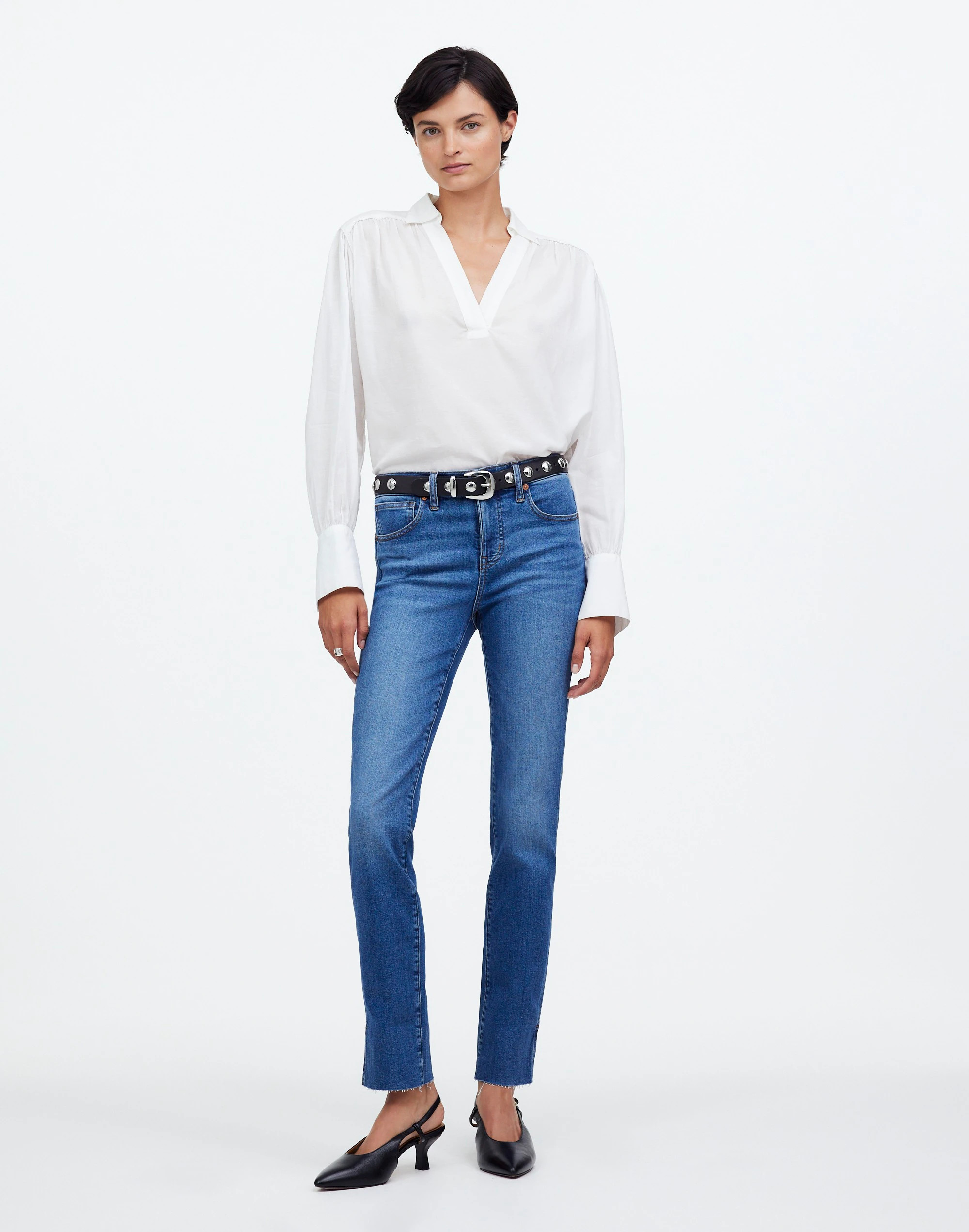 Petite Mid-Rise Stovepipe Jeans in Harsdale Wash: Raw Hem Edition | Madewell