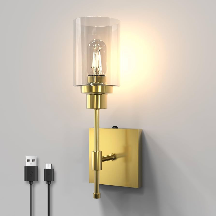 HYMELA C02 Battery Operated Wall Sconce No Wired, Rechargeable Wall Lamp with Clear Glass Shade, ... | Amazon (US)