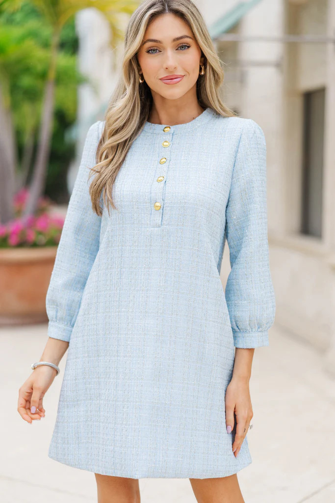 Feeling Like A Queen Light Blue Tweed Dress | The Mint Julep Boutique