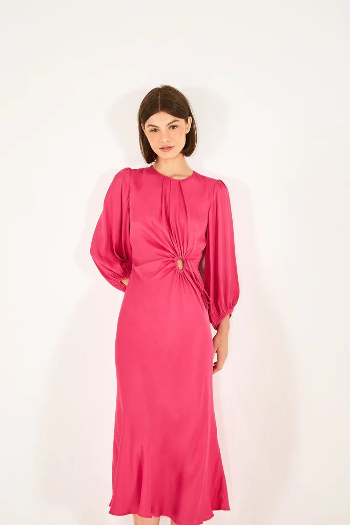 Pink Front Circle Cut Out Midi Dress | FarmRio