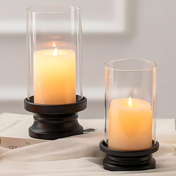 NUPTIO Hurricane Candle Holder Black: Set of 2 Candle Holders for Pillar Candles with Glass Cylin... | Amazon (US)