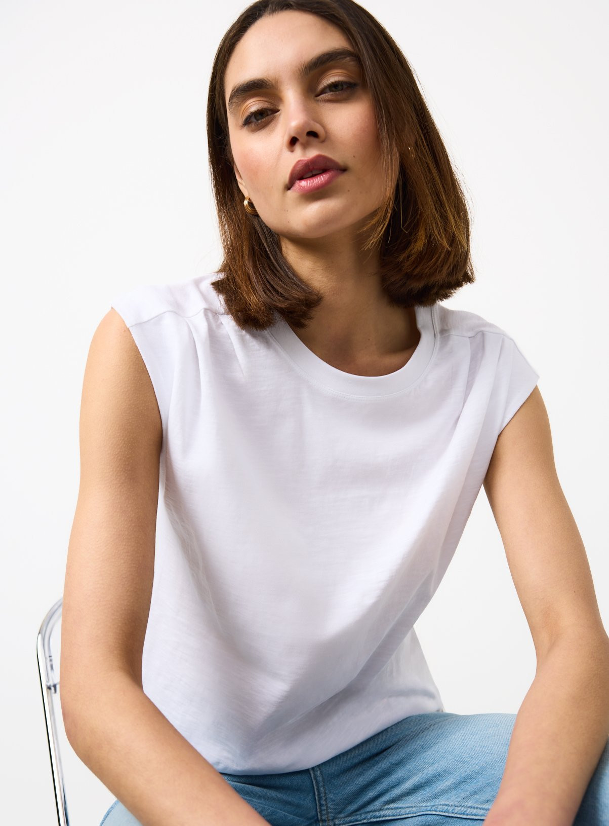 White Sleeveless Slub Tee | Tu Clothing