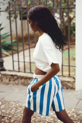 Maeve Parasol Stripe Dad Shorts | Anthropologie (US)