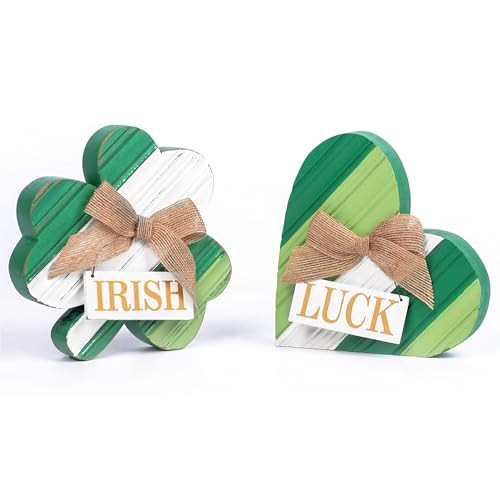 Valery Madelyn St Patrick's Day Decorations for Table, 2 Pcs Wooden Shamrock Decor, St Patrick's Day Table Centerpieces for Shelf Tiered Tray Mantel Office with Heart and Clover, 4 Inch | Amazon (US)