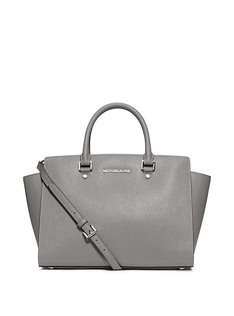 Michael Kors Selma Large Saffiano Leather Satchel Handbag in Heather Grey | Michael Kors US & CA