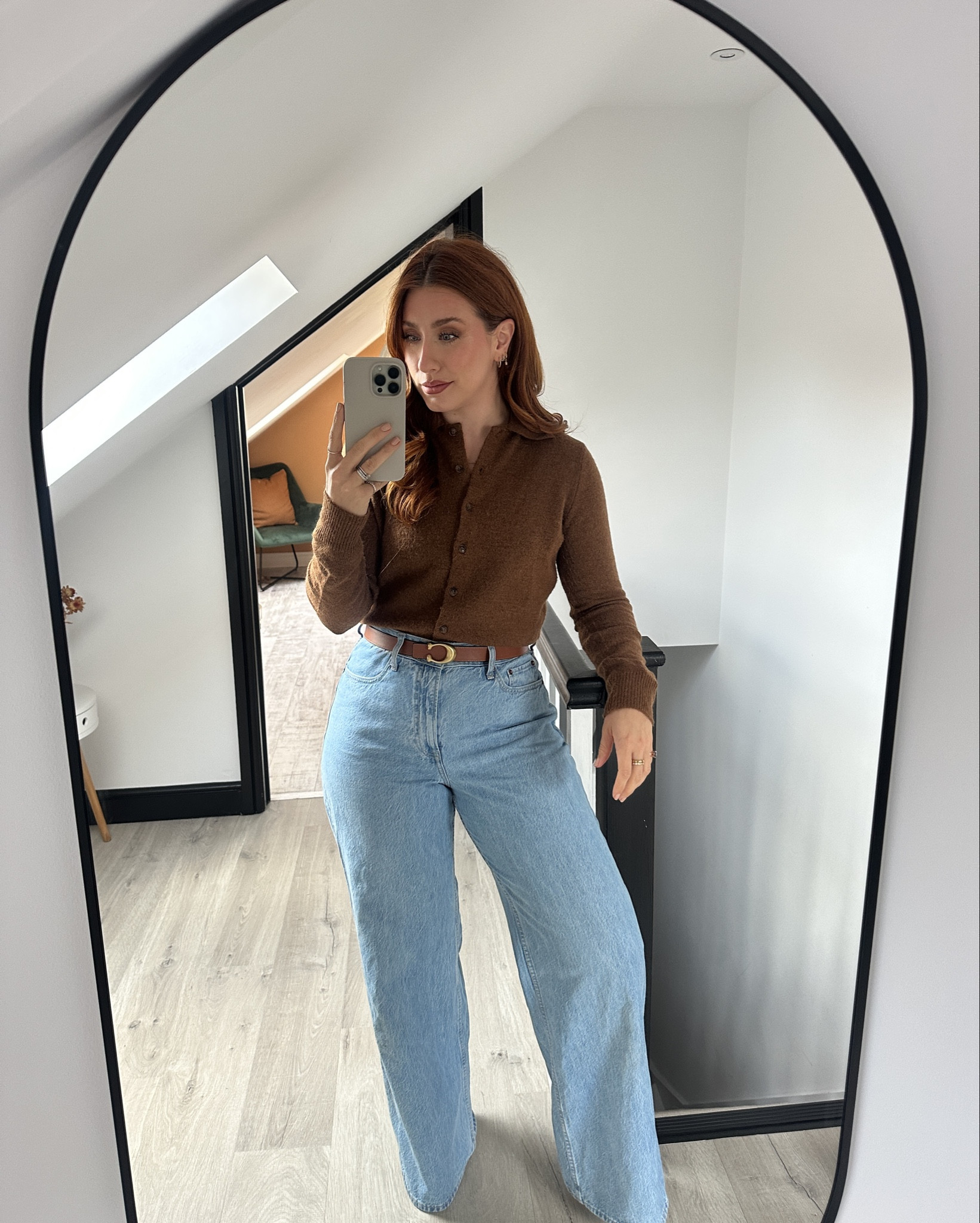 Will one billion percent wear this fit over and over again. 
Wide leg jeans are size 29L and the collared knit is a small. 


#LTKjeans #LTKautumn #LTKuk