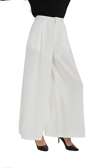 Tronjori Women High Waist Casual Wide Leg Long Palazzo Pants Trousers Regular Size | Amazon (CA)