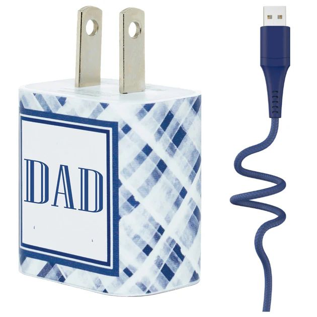 Dad Navy Plaid Phone Charger Gift Set | Classy Chargers